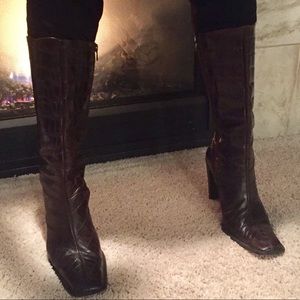 Charles David croc embossed heeled boots